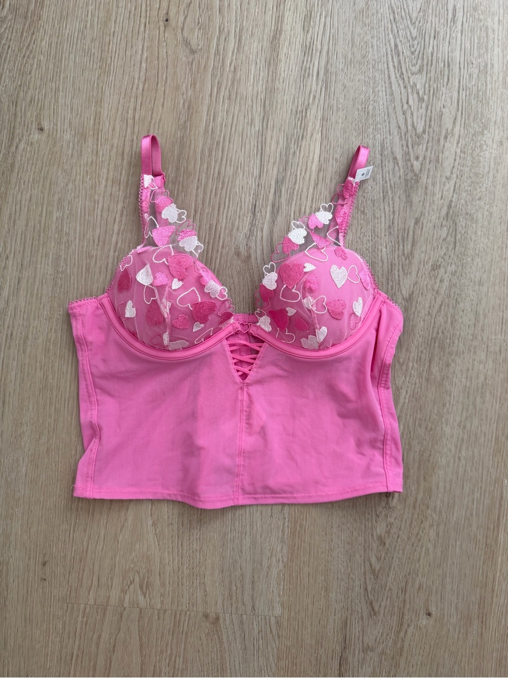 PINK Victoria's Secret Hot Pink Lace-Trim Longline Bralette